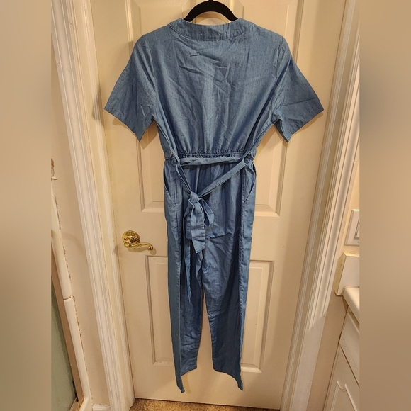 EMORY PARK chambray Jean like Short Sleeve Pant Romper medium - Picture 4 of 6